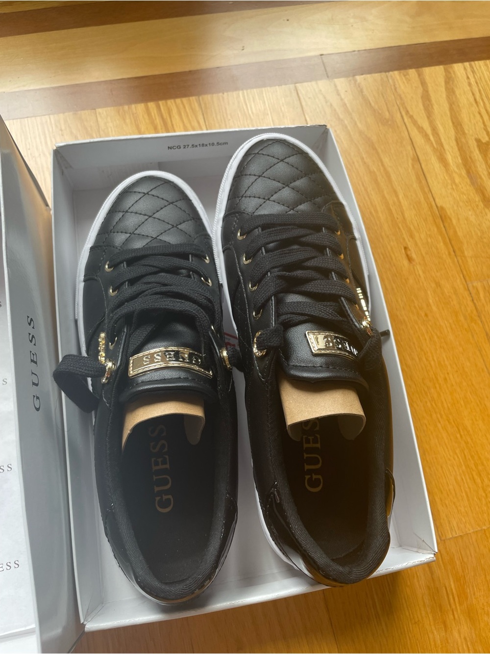 GUESS Black Quilted Sneakers with Gold Hardware